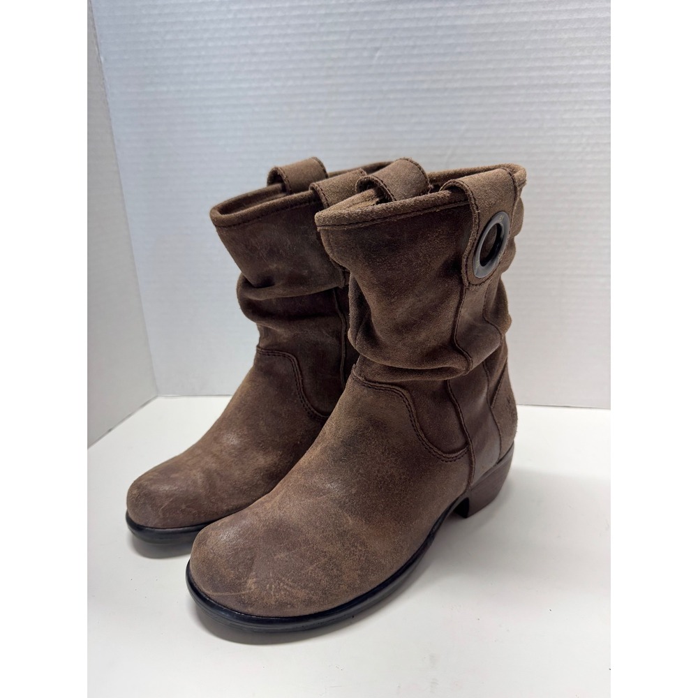 Fly London Brown Suede Slouchy‎ Mid Calf Boots Grommet Detail Size 36 6